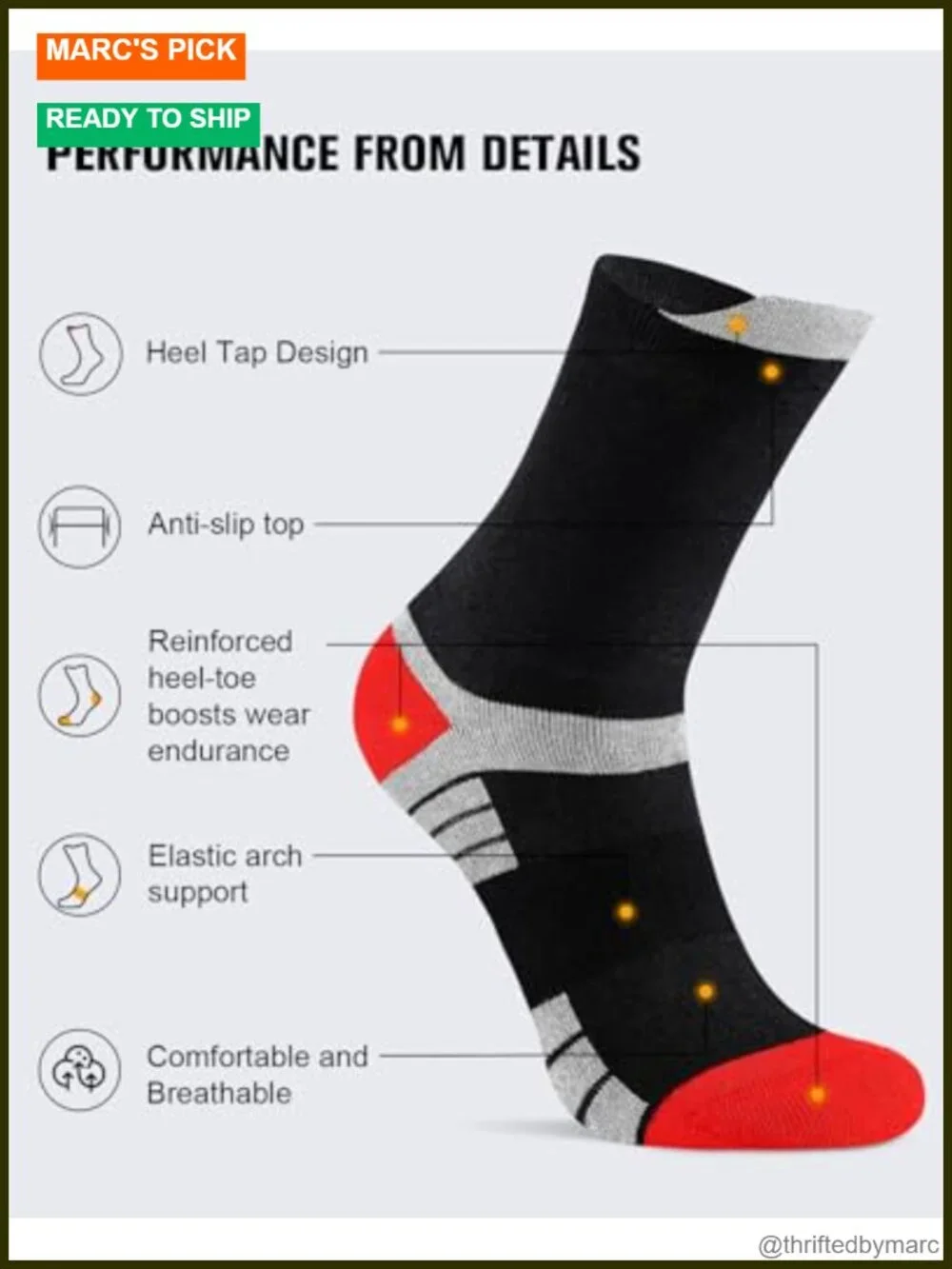 6-Pack Men's Cotton Cushioned Crew Socks for Hiking Work Running